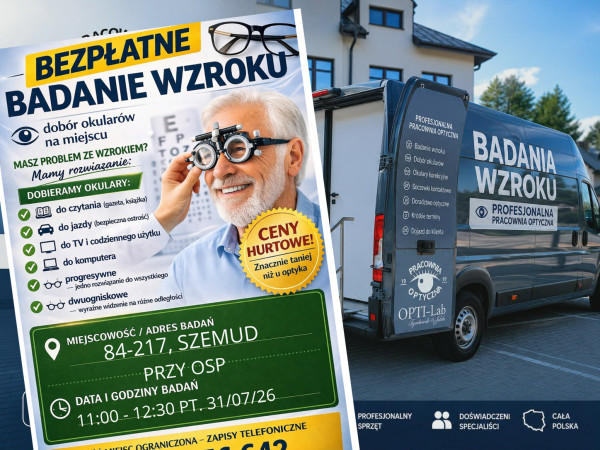 Szemud. Bezpłatne badanie wzroku i dobór okularów na miejscu. 