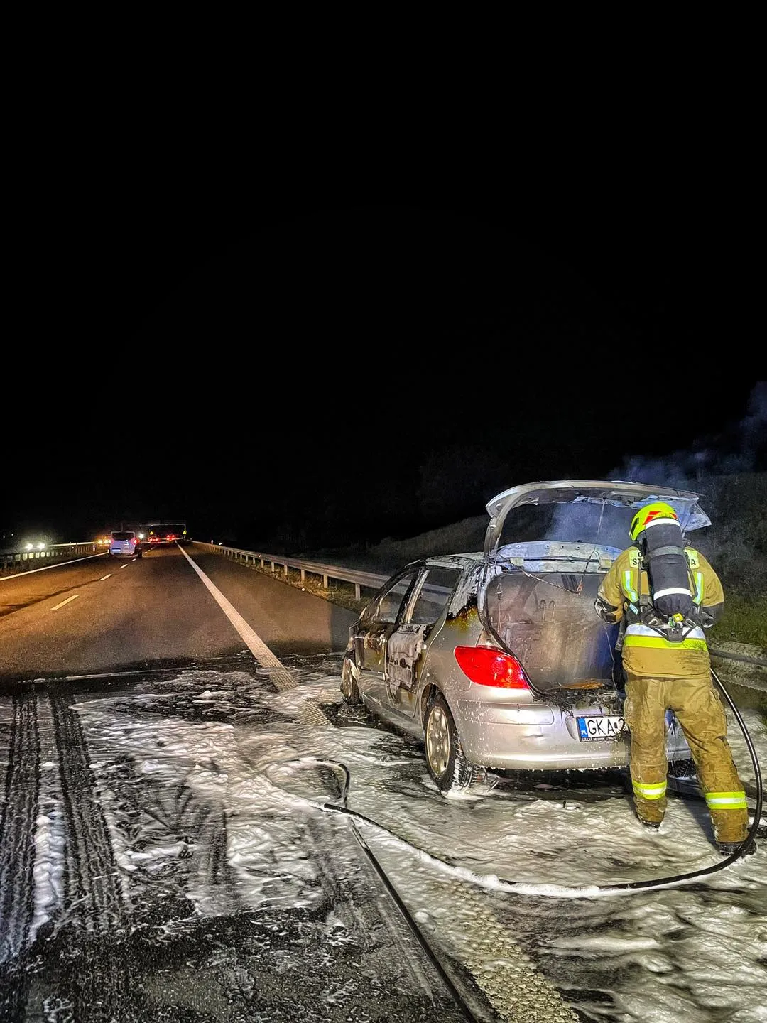 Pożar samochodu na Trasie S6.